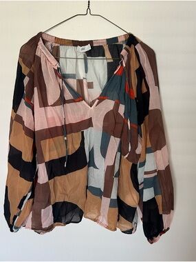 Closed Multicolor Geometric Cotton Blouse